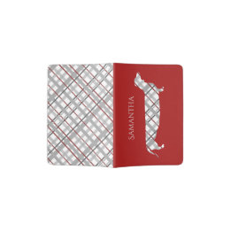 Protège-passeport Dachshund et plaid en rouge