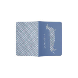 Protège-passeport Plaid Dachshund sur Blue