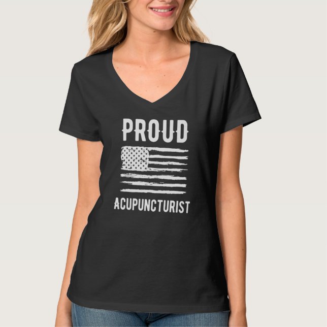 Proud Acupuncturist Profession American Flag Premi T-Shirt (Vorderseite)