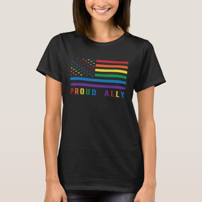 Proud Ally Celebrate Love LGBT Pride Rainbow Ameri T-Shirt (Vorderseite)