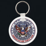 Proud American Air Force Son Schlüsselanhänger<br><div class="desc">This design features colorful American eagle with its wings widely spread. The eagle is located over the magic mandala and is decorated with the USA flag. The colorful text "Proud American Air Force Son" goes around the image. A beautiful family gift for a boy or a guy. Do not forget...</div>