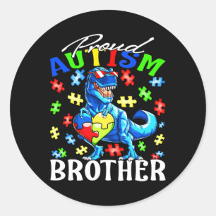 Proud Autism Brother Dinosaur Autismus Bewusstsein Runder Aufkleber