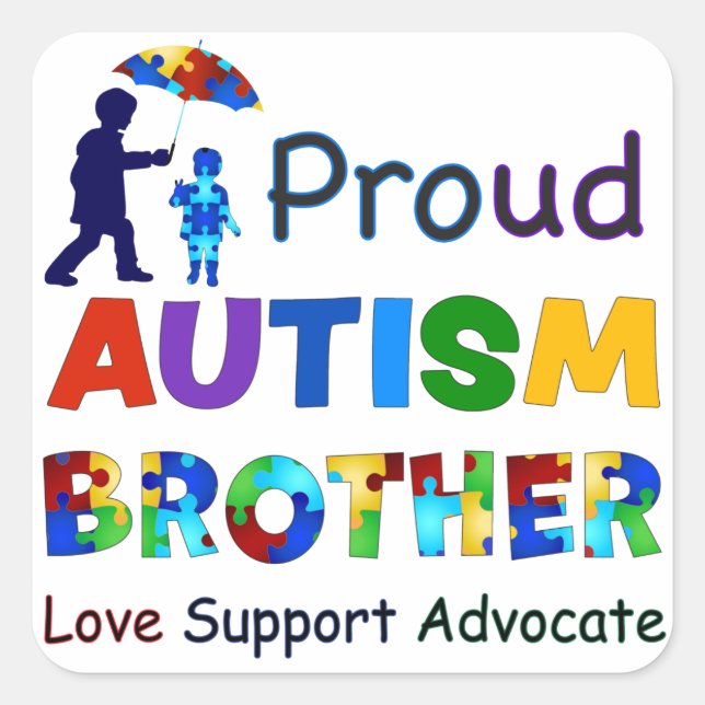 Proud Autism Brother Quadratischer Aufkleber (Vorderseite)