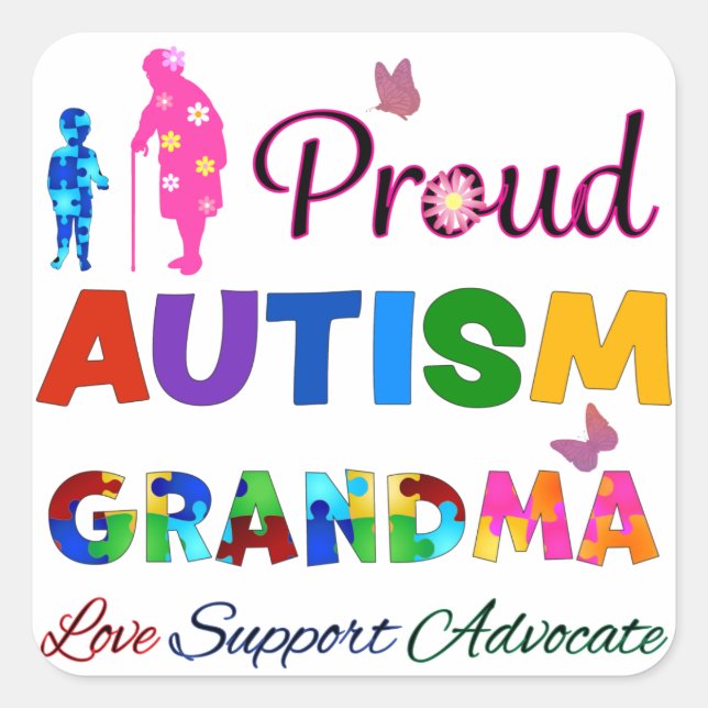 Proud Autism Grandma Quadratischer Aufkleber (Vorderseite)
