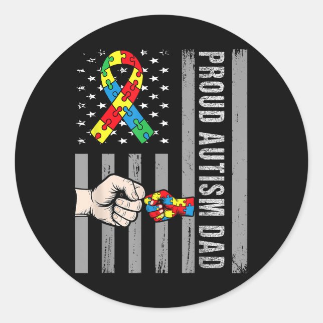 Proud Autism Vater American Flag Autiseness Da Runder Aufkleber (Vorderseite)