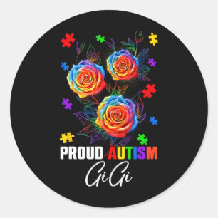 Proud Autismus Gigi Rose Blume und Puzzles Autismu Runder Aufkleber