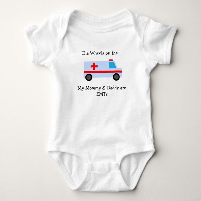 Proud Baby Eltern sind EMTs Wheels auf der Baby Strampler (Vorderseite)