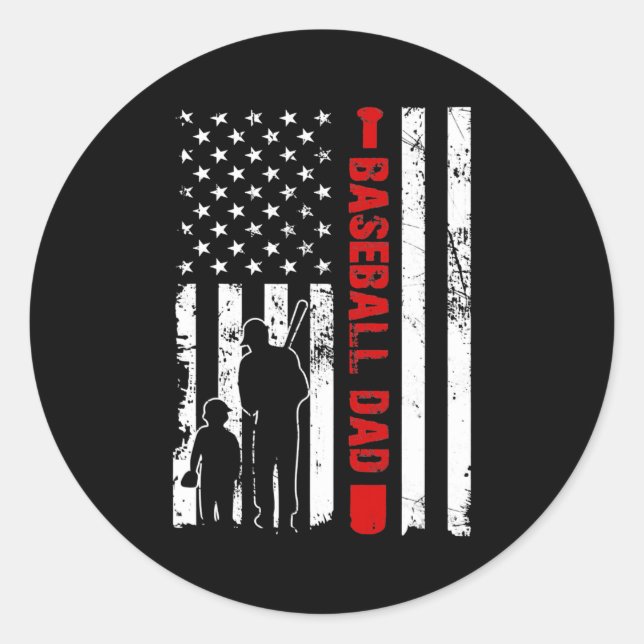 Proud Baseball Vater American Flag Sportfans Runder Aufkleber (Vorderseite)