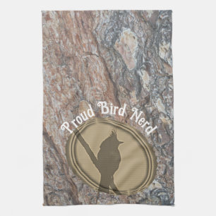 Proud Bird Nerd Silhouette Brown Green Vogelbeobac Geschirrtuch