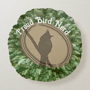 Proud Bird Nerd Silhouette Brown Green Vogelbeobac Rundes Kissen