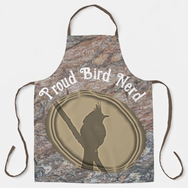 Proud Bird Nerd Silhouette Brown Wood Vogelbeobach Schürze (Vorderseite)