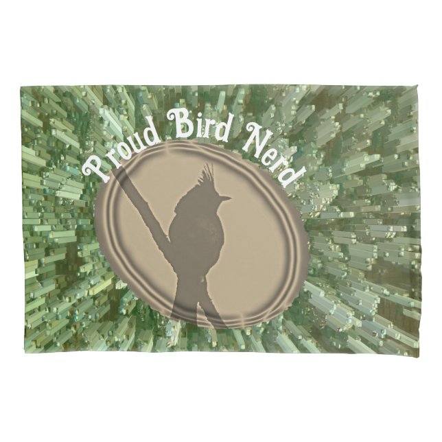 Proud Bird Nerd Silhouette Green Brown Vogelbeobac Kissenbezug (Vorderseite)