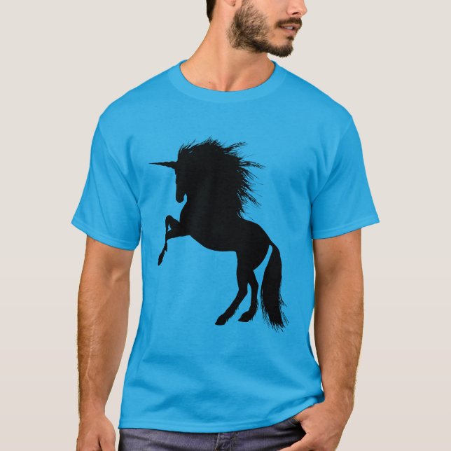 Proud Black Unicorn Silhouette Fantasy Animal T-Shirt (Vorderseite)