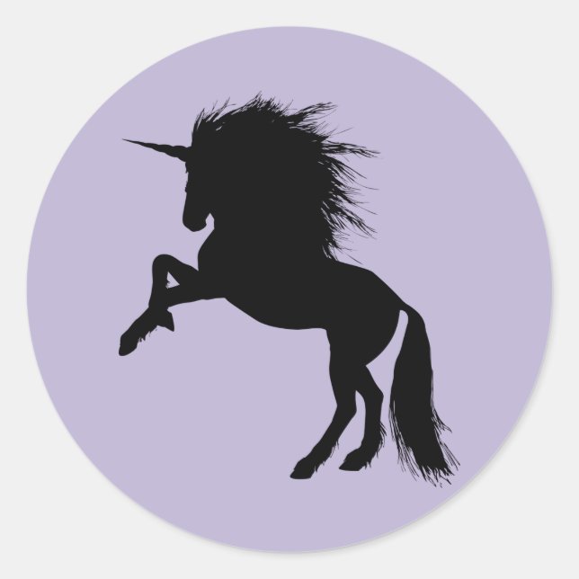 Proud Black Unicorn Silhouette Fantasy Animal, ZKA Runder Aufkleber (Vorderseite)