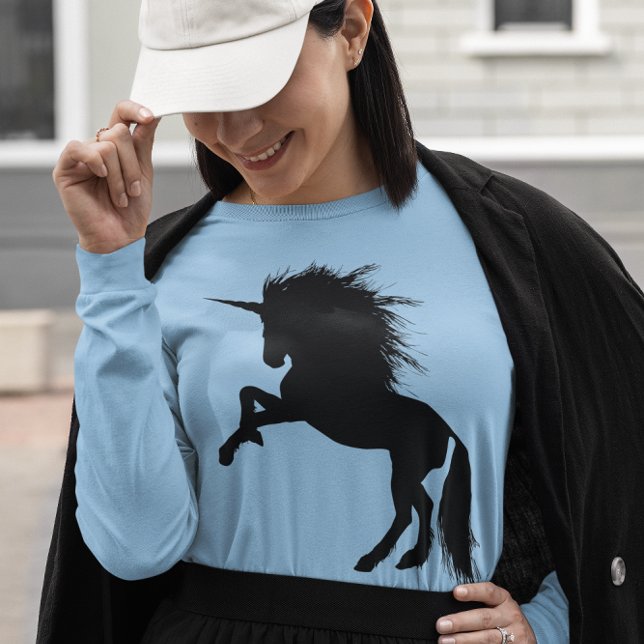 Proud Black Unicorn Silhouette Fantasy Animal, ZKA T-Shirt (Black Unicorn Silhouette Animal Womens Long Sleeve T-Shirt)