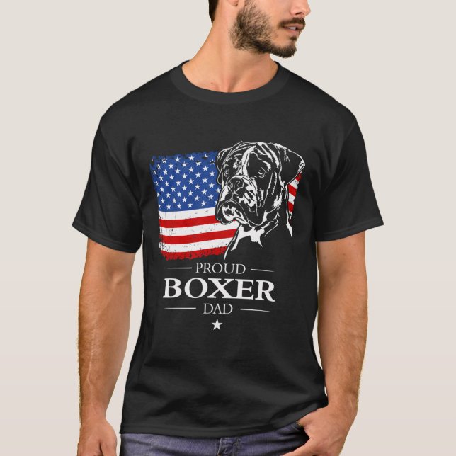 Proud Boxer Dog Vater American Flag Patriotic Dog  T-Shirt (Vorderseite)