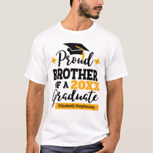 Proud Brother 2022 Graduate Black Gold Cap Name T-Shirt