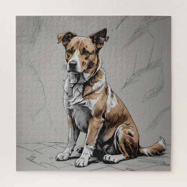 Proud Brown and White Dog Puzzle (Vertikal)
