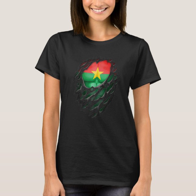 Proud Burkinabe Roots Torn Ripped Burkina Faso Fla T-Shirt (Vorderseite)