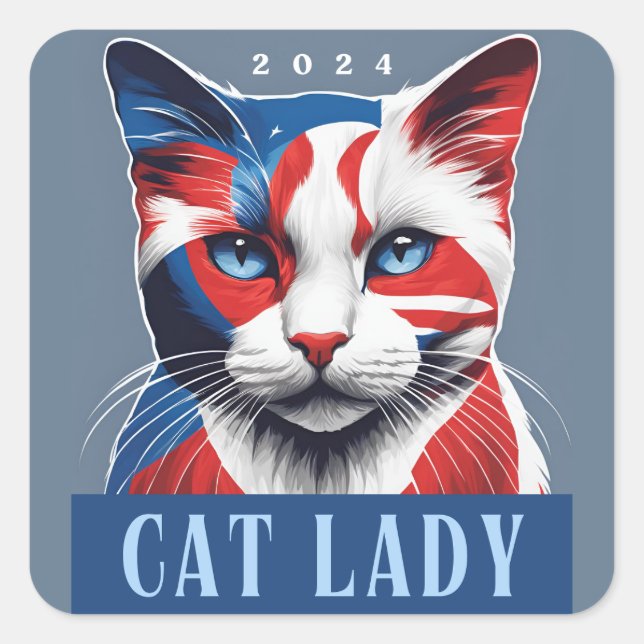 Proud Cat Lady Democrat 2024 US-Wahl Quadratischer Aufkleber (Vorderseite)