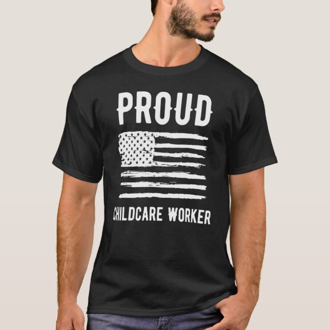 Proud Childcare Worker Profession American Flag T-Shirt (Vorderseite)