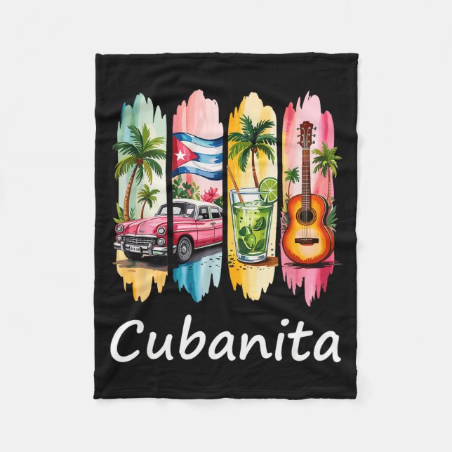 Proud Cubanita Cuban Flag Guitar Mojito Car Design Fleecedecke (Vorderseite)