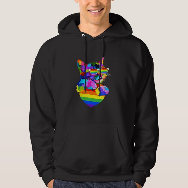 Proud Cute Cat Pride LGBT Transgender Flag Heart Hoodie (Vorderseite)