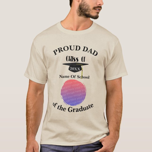 Proud Dad Graduation Cap Personalized Photo   T-Shirt (Vorderseite)
