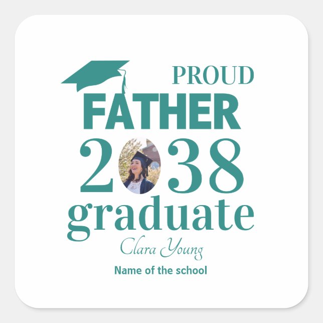 Proud Father personalized graduation Quadratischer Aufkleber (Vorderseite)