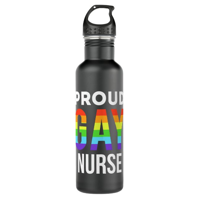 Proud Gay Nurse Pride Month LGBTQ Rainbow Edelstahlflasche (Vorderseite)