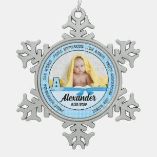Proud Godeloms Blue Karos und Monogram A Schneeflocken Zinn-Ornament