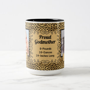 Proud Godmutter Cheetah Animal Print Baby Fotos Zweifarbige Tasse