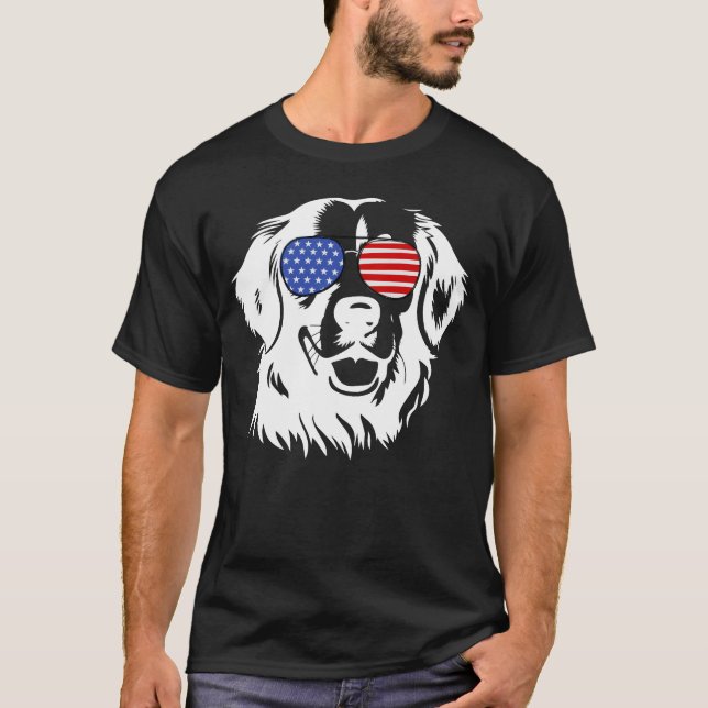 Proud Golden Retriever American Flag Sonnenbrille T-Shirt (Vorderseite)