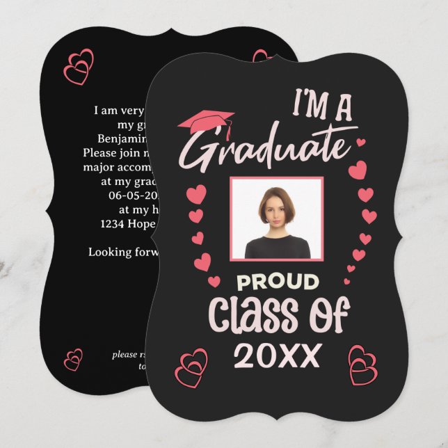 Proud Graduate Foto Graduation Party Fun Einladung (Vorne/Hinten)