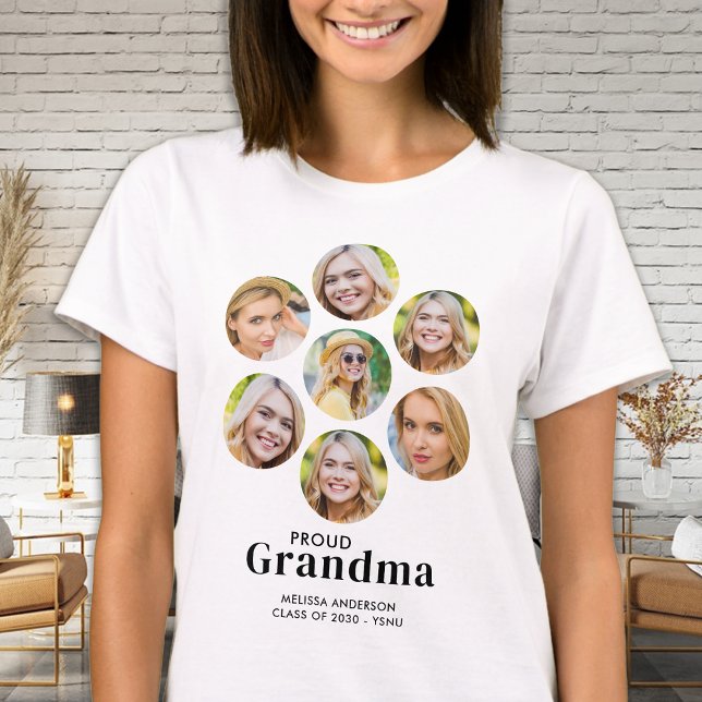 Proud GRANDMA Custom 7 Foto Collage Abschluss T-Shirt (Von Creator hochgeladen)