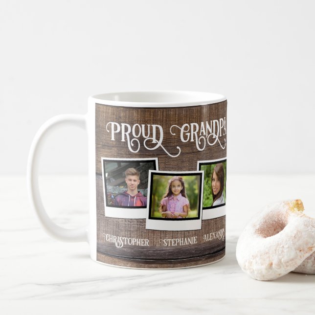 Proud Grandpa 3 Foto Snapshot Vatertag Kaffeetasse (Mit Donut)