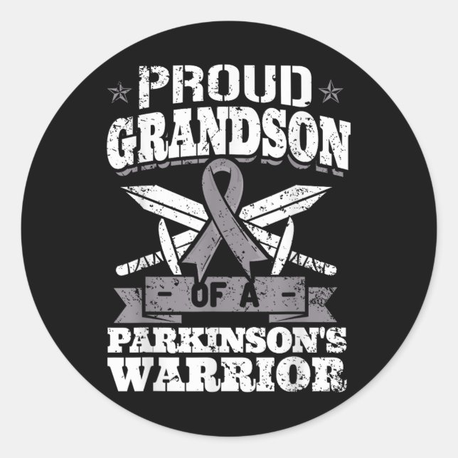 Proud Grandson of A Parkinsons Krieger Pd Awarenes Runder Aufkleber (Vorderseite)
