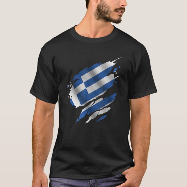 Proud Greece Root Torn Ripped greek Flag T-Shirt (Vorderseite)