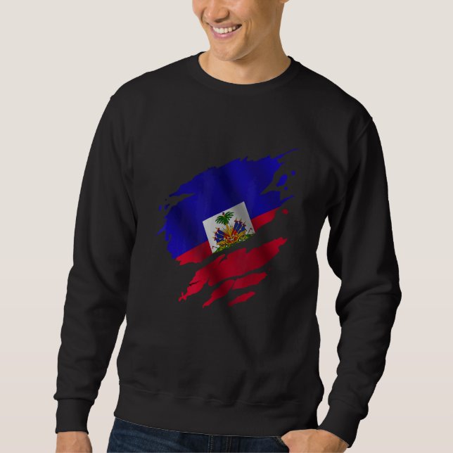Proud Haitian Root Torn Ripped Haitia Flag Sweatshirt (Vorderseite)