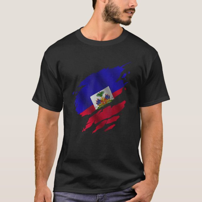 Proud Haitian Root Torn Ripped Haitia Flag T-Shirt (Vorderseite)