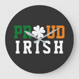 Proud Irish Kleeblatt Lucky Clover Quote St Paddy  Große Wanduhr