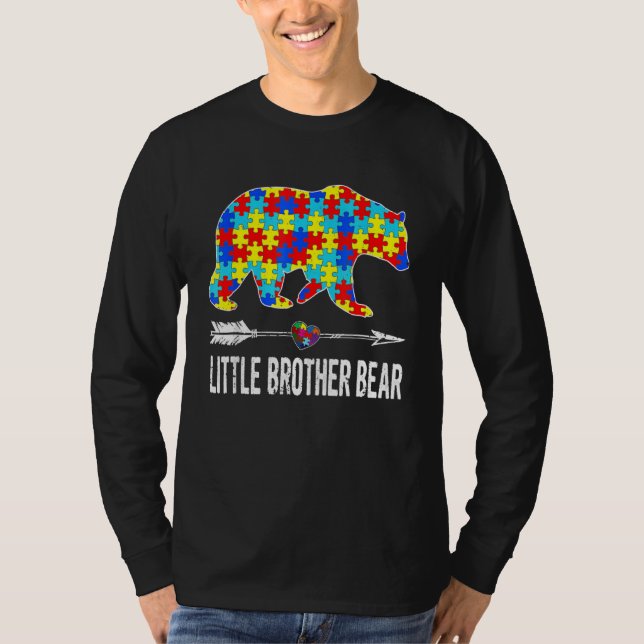 Proud Little Brother Bear Autiseness Bars Awarenes T-Shirt (Vorderseite)
