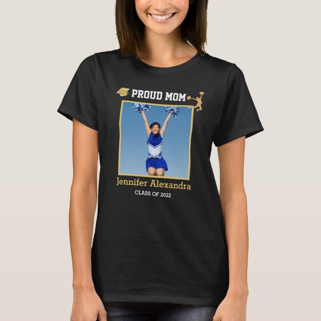 Proud Mama Foto Cheerleader Glückwunsch absolviere T-Shirt (Vorderseite)