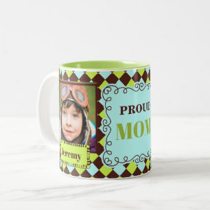 Proud MAMA Grün und Braun 2 Foto Zweifarbige Tasse