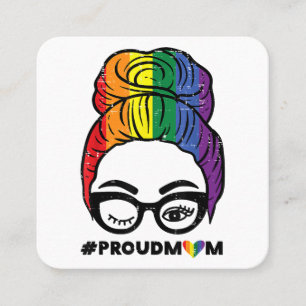 Proud Mama Messy Hair Bun LGBTQ Regenbogenflagge G Quadratische Visitenkarte