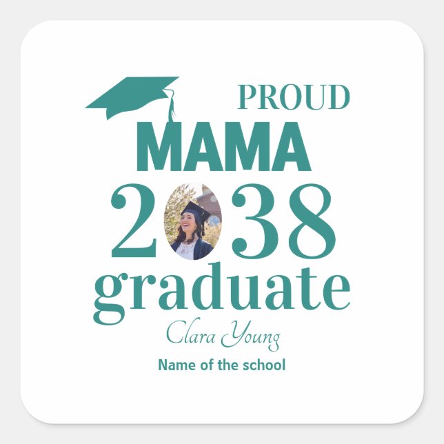 Proud mama personalized graduation quadratischer aufkleber (Vorderseite)