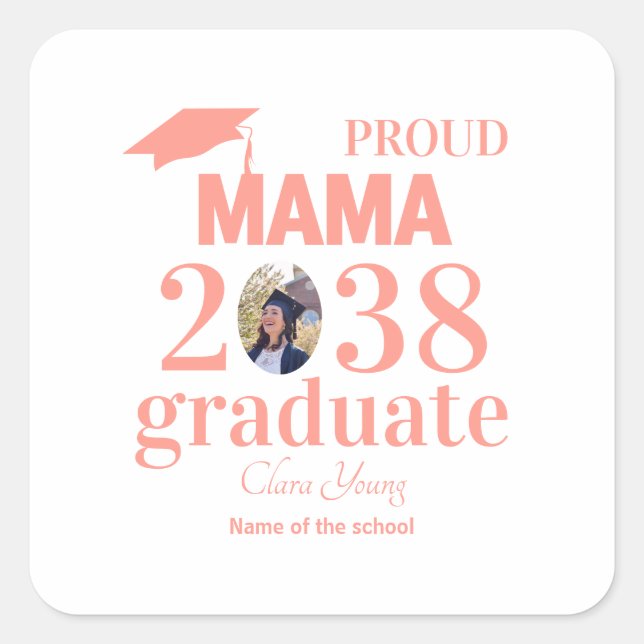 Proud mama personalized graduation quadratischer aufkleber (Vorderseite)