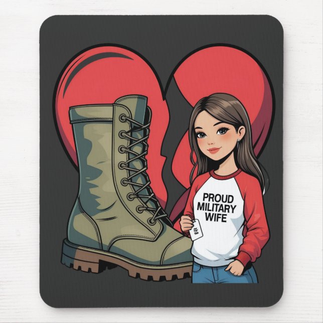 Proud Military Ehefrau - "Boot Ehefrau" Herz Mousepad (Vorne)