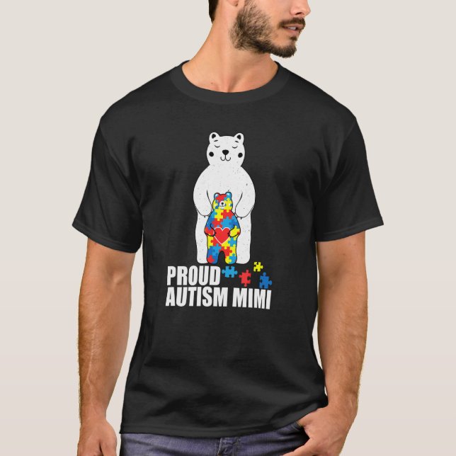 Proud Mimi Bear Autism Awareness Puzzle Piece Fami T-Shirt (Vorderseite)