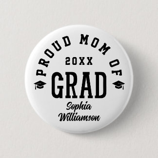 Proud Mom Grad Varsity Typography Graduation Button